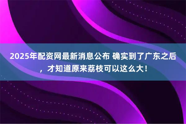 2025年配资网最新消息公布 确实到了广东之后，才知道原来荔枝可以这么大！